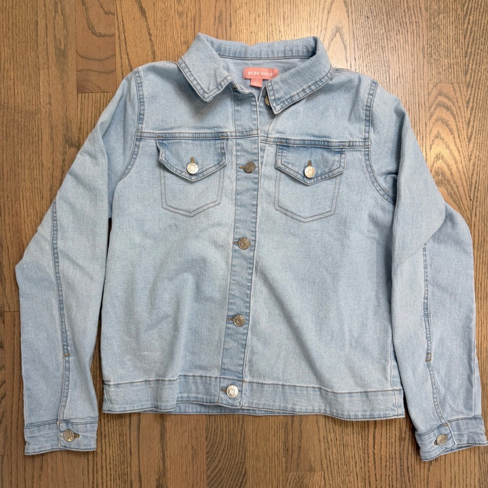 BCBGirls Kids Light Wash Denim Jacket Blue Jean Button Up Casual‎ Outerwear